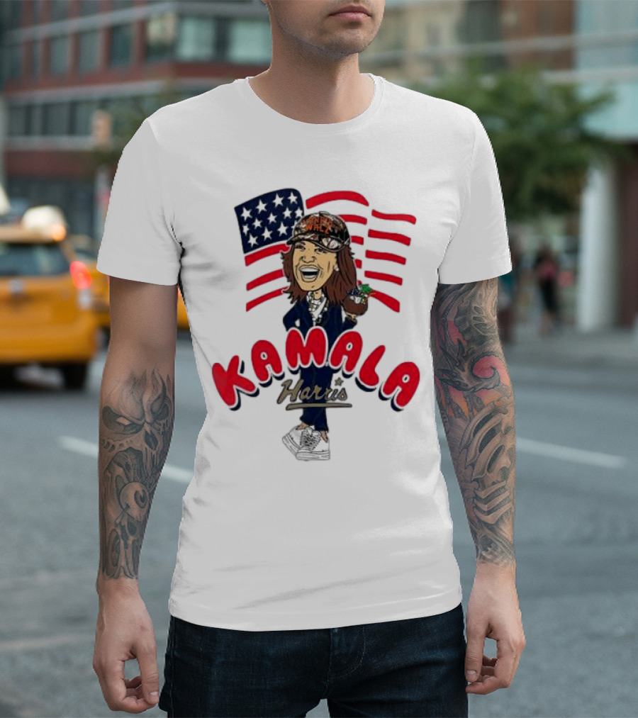 Kamala Harris Caricature With Coconut And USA Flag T-Shirt