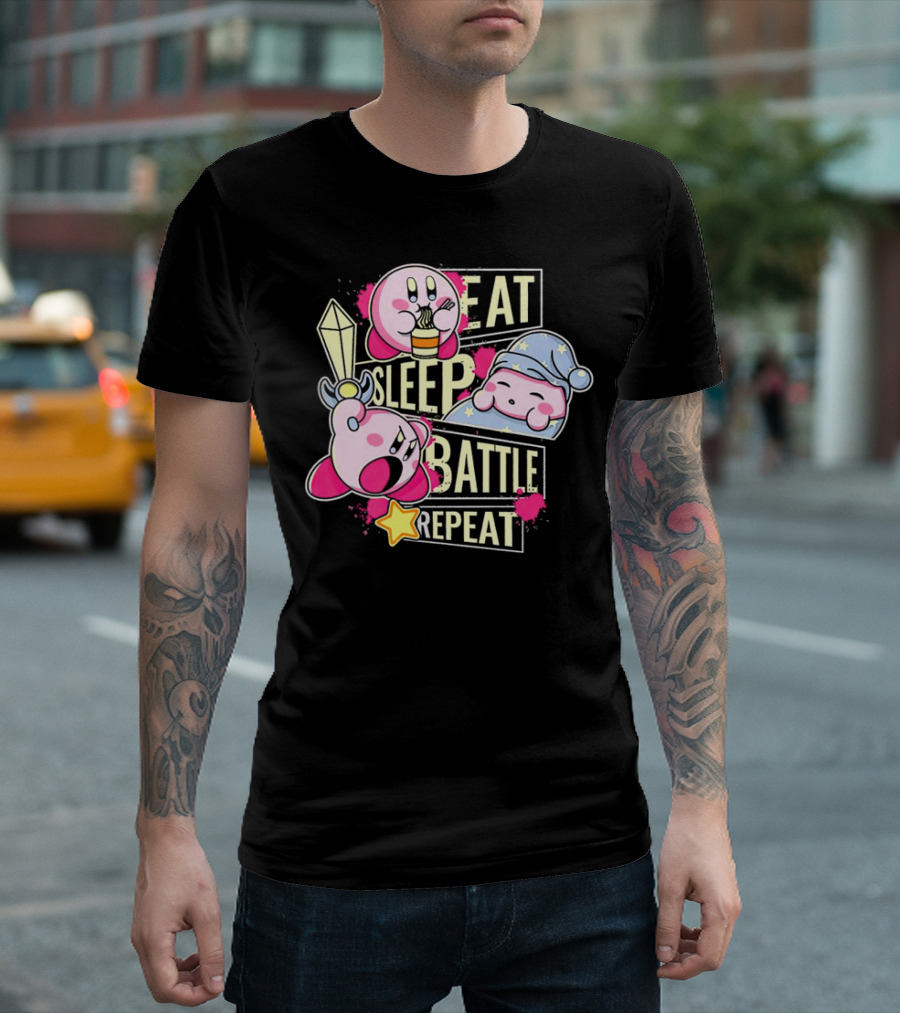 Kirby Eat Sleep Battle Repeat Game Life T-Shirt