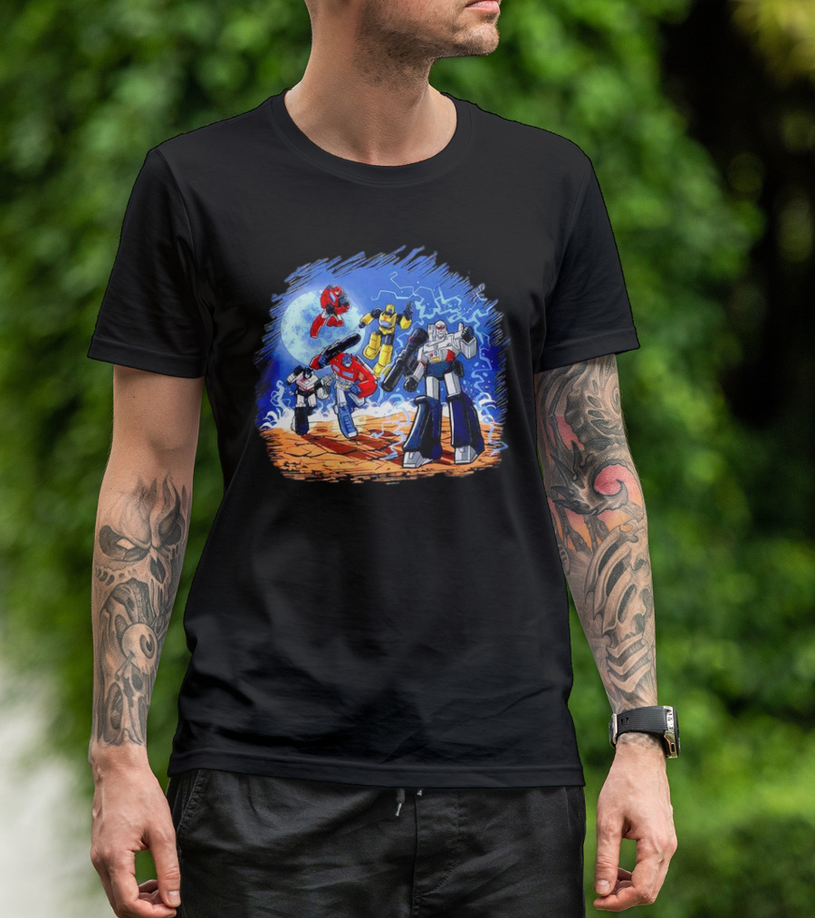 Transformers Bots Cartoon Battle Scene T-Shirt