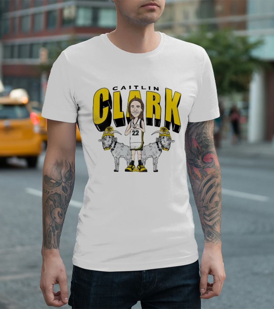 Iowa Hawkeyes Caitlin Clark 22 Caricature with Goats and Heart Hands T-Shirt
