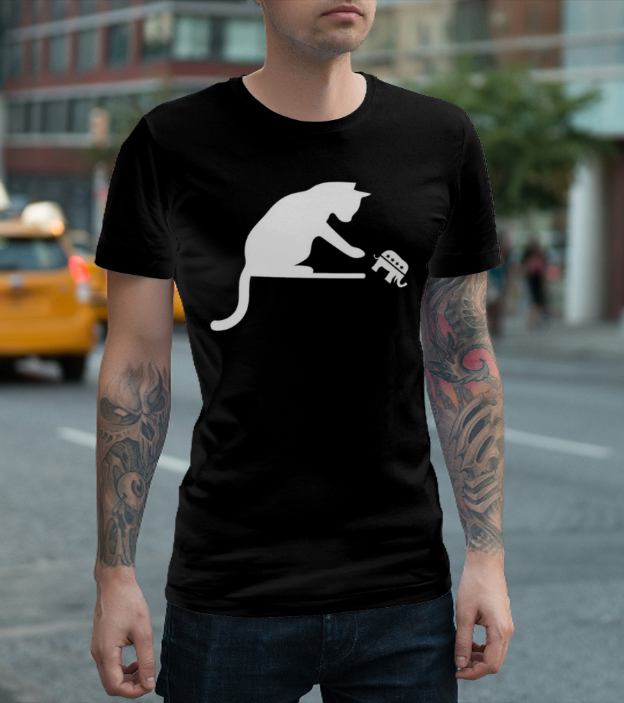 Childless Cat Lady Drop the Hate with Cat Playing with Republican Elephant T-Shirt