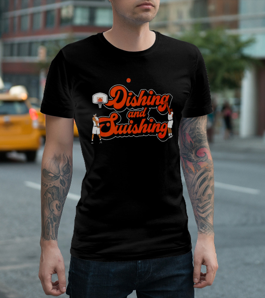 New York Knicks Dishing and Swishing Players and Basketball Hoop T-Shirt