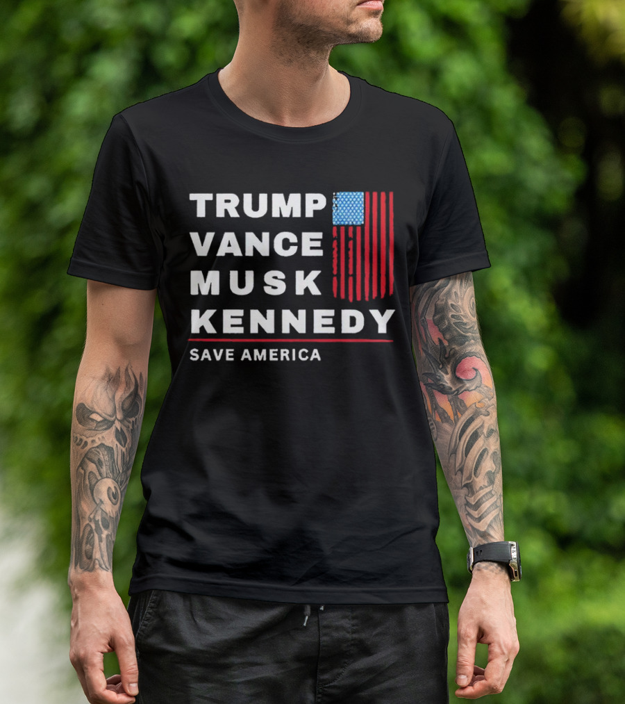 Trump Vance Musk Kennedy Save America Retro Flag T-Shirt