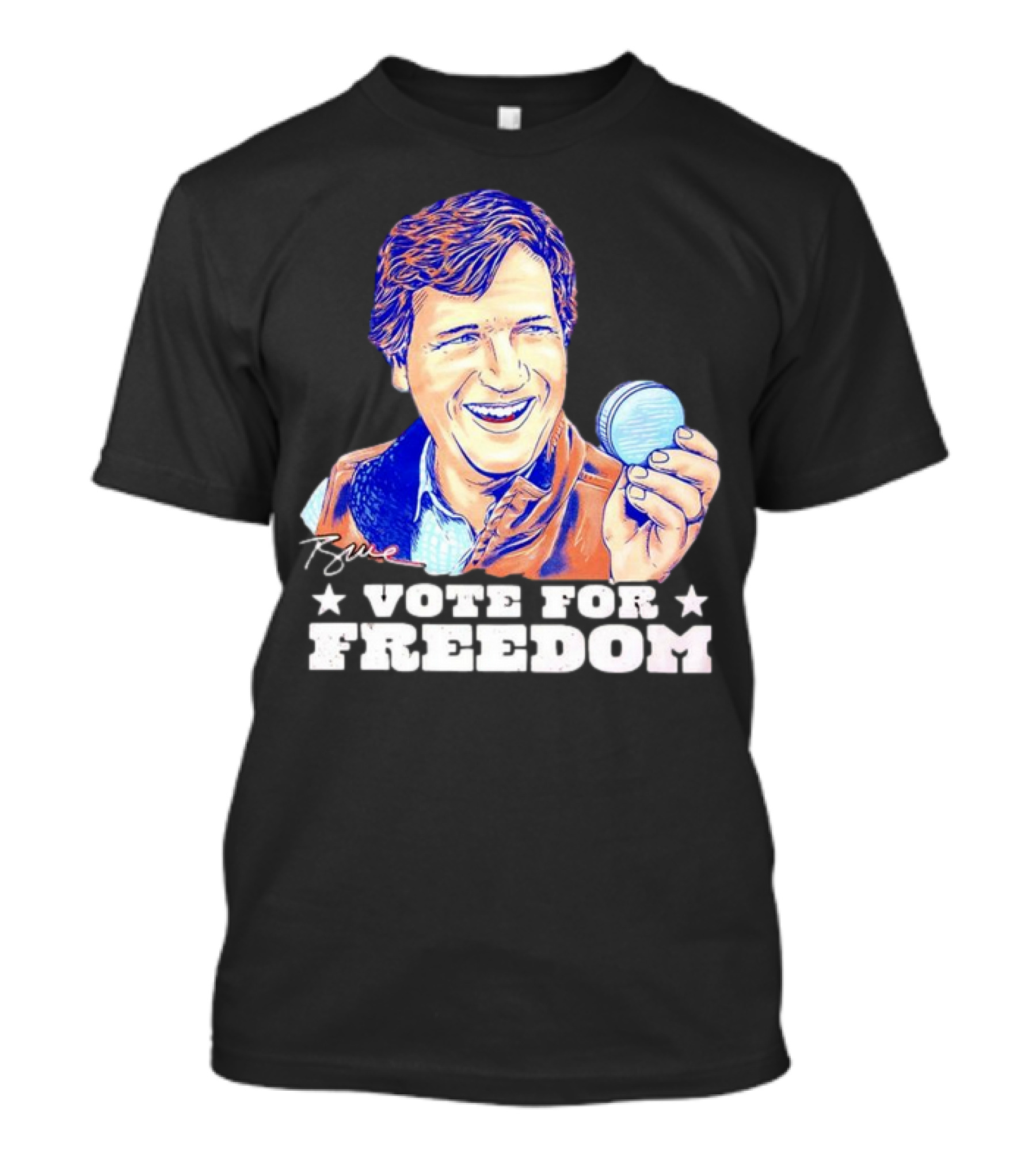 Tucker Carlson Vote For Freedom Signature Holding Macaron T-Shirt