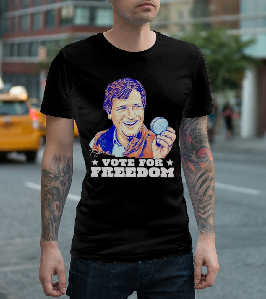 Tucker Carlson Vote For Freedom Signature Holding Macaron T-Shirt