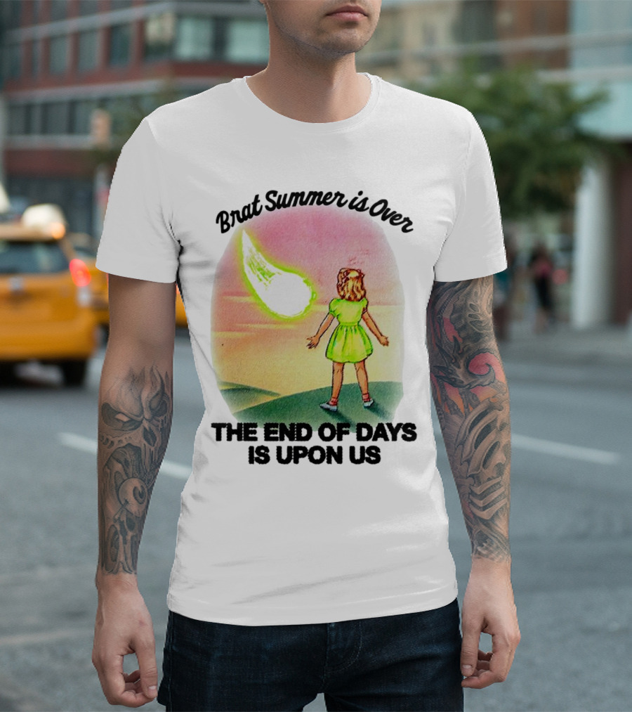 Brat Summer Is Over The End of Days Is Upon Us Girl Watches Meteor Sunset T-Shirt