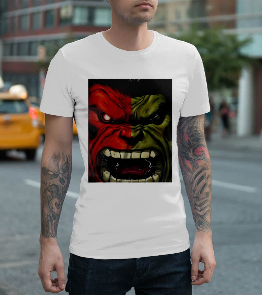 Red Hulk Green Hulk Split Face T-Shirt