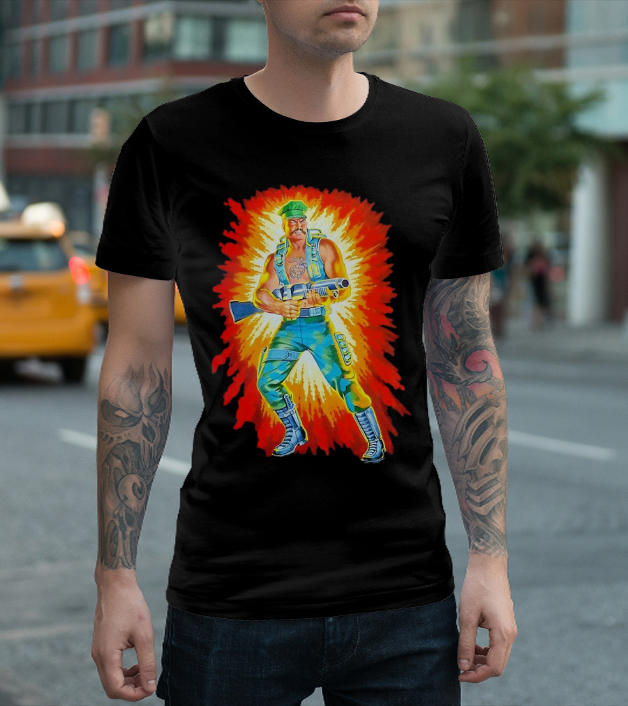 Gung-Ho GI Joe Action Figure Retro Style Burst Background T-Shirt