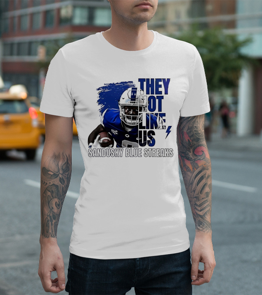 Sandusky Blue Streaks They Not Like Us Football Player Grunge T-Shirt
