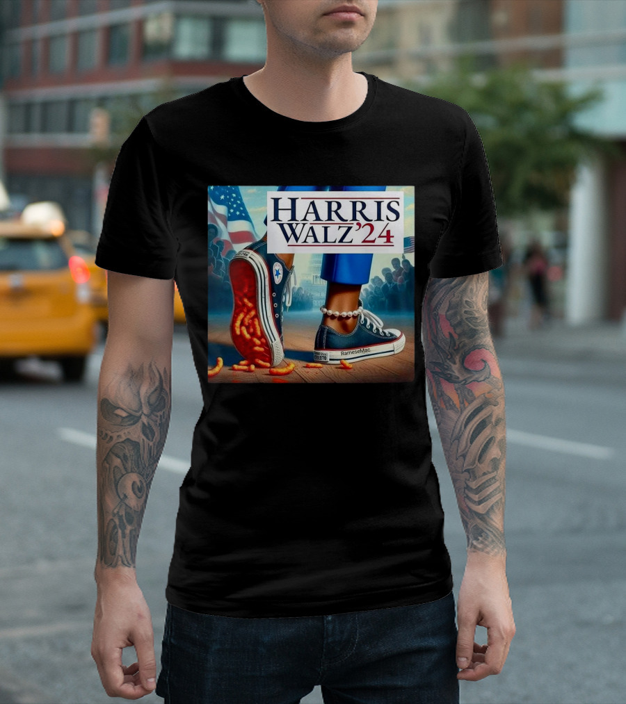 Harris Walz 2024 RameseMac Cheetos Converse Sneakers American Flag T-Shirt