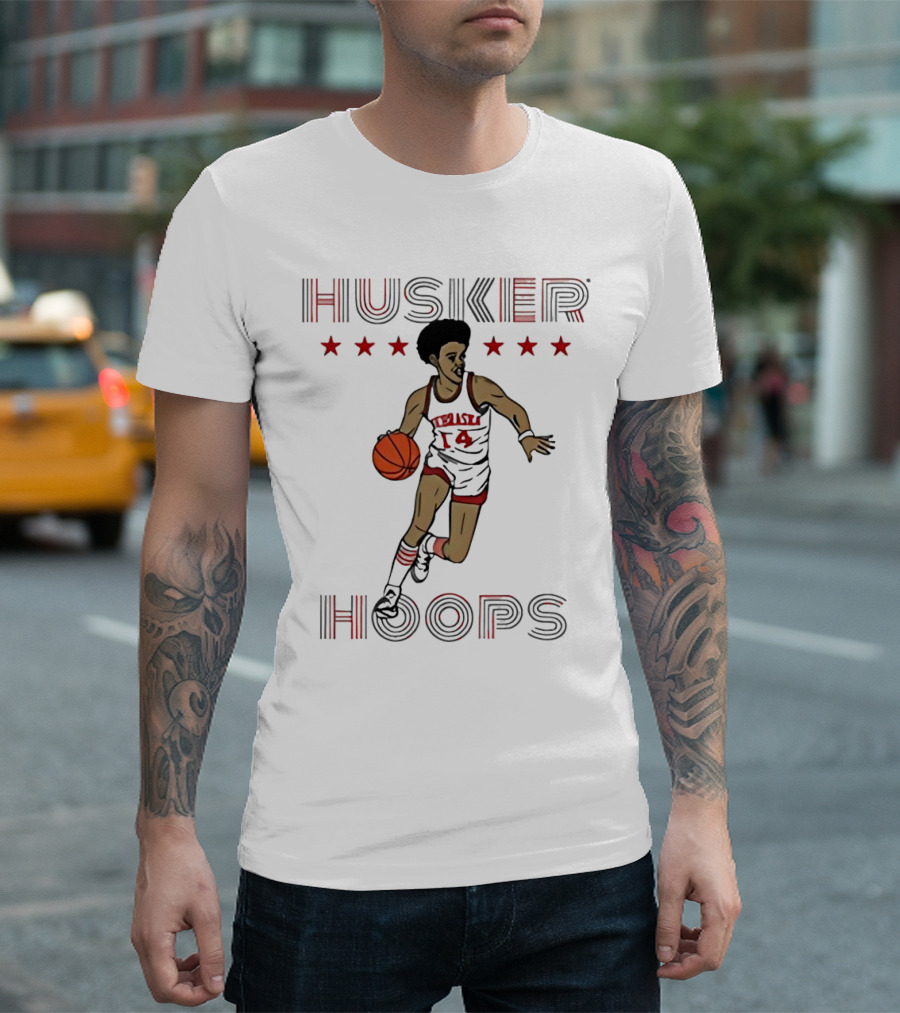 Husker Hoops Nebraska Cornhuskers Basketball Player with Stars T-Shirt