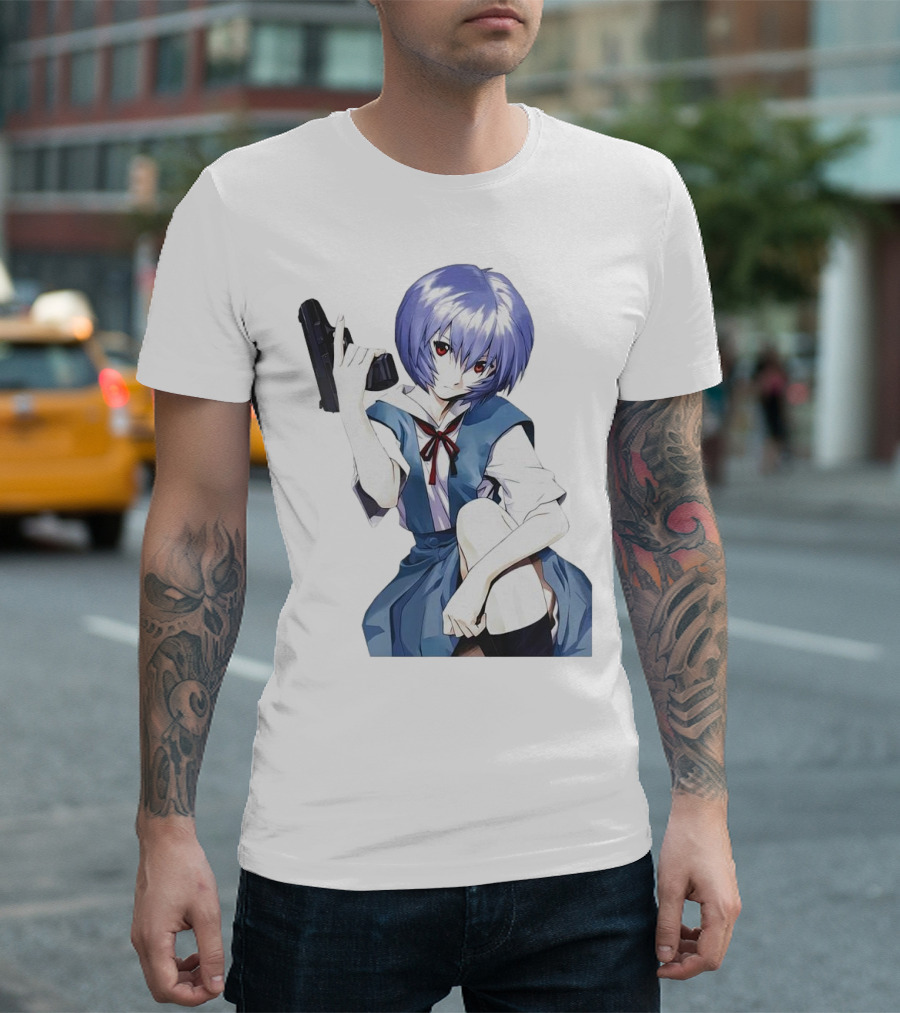 Rei Ayanami Blue Uniform Holding Gun T-Shirt