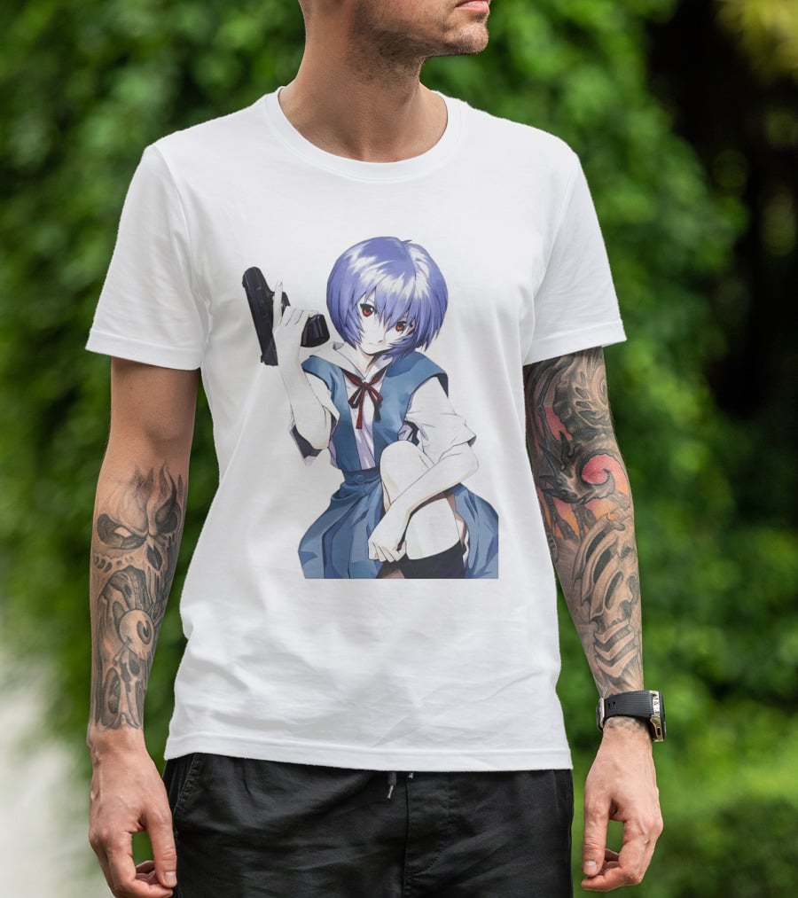 Rei Ayanami Blue Uniform Holding Gun T-Shirt