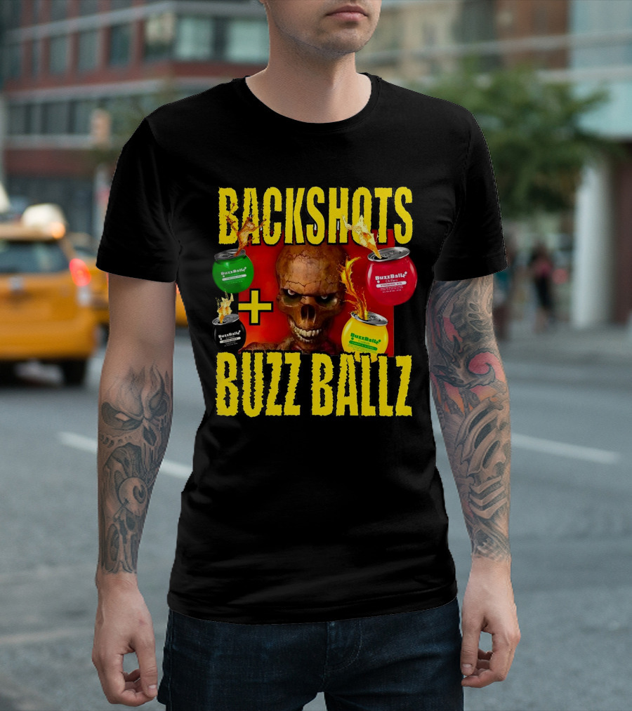 Backshots with Buzz Ballz Fiery Skeleton Combo T-Shirt