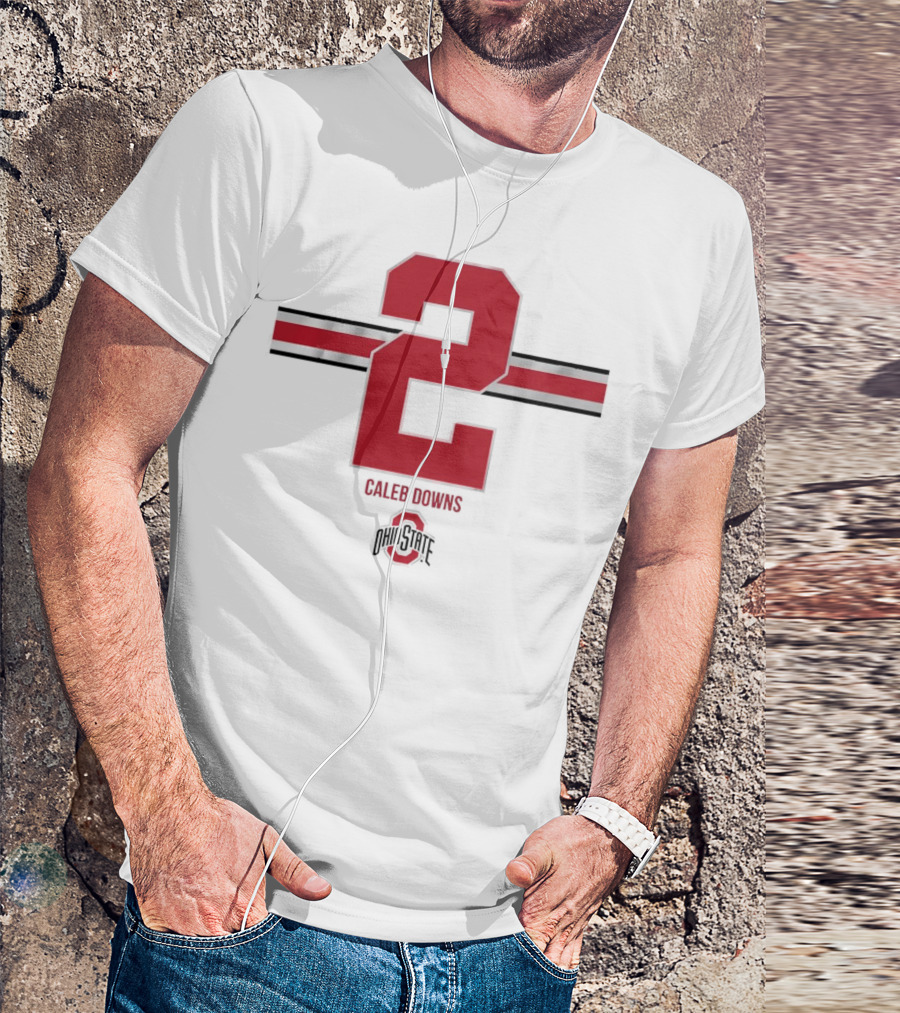 Caleb Downs Ohio State Buckeyes 2 Stripe Football T-Shirt