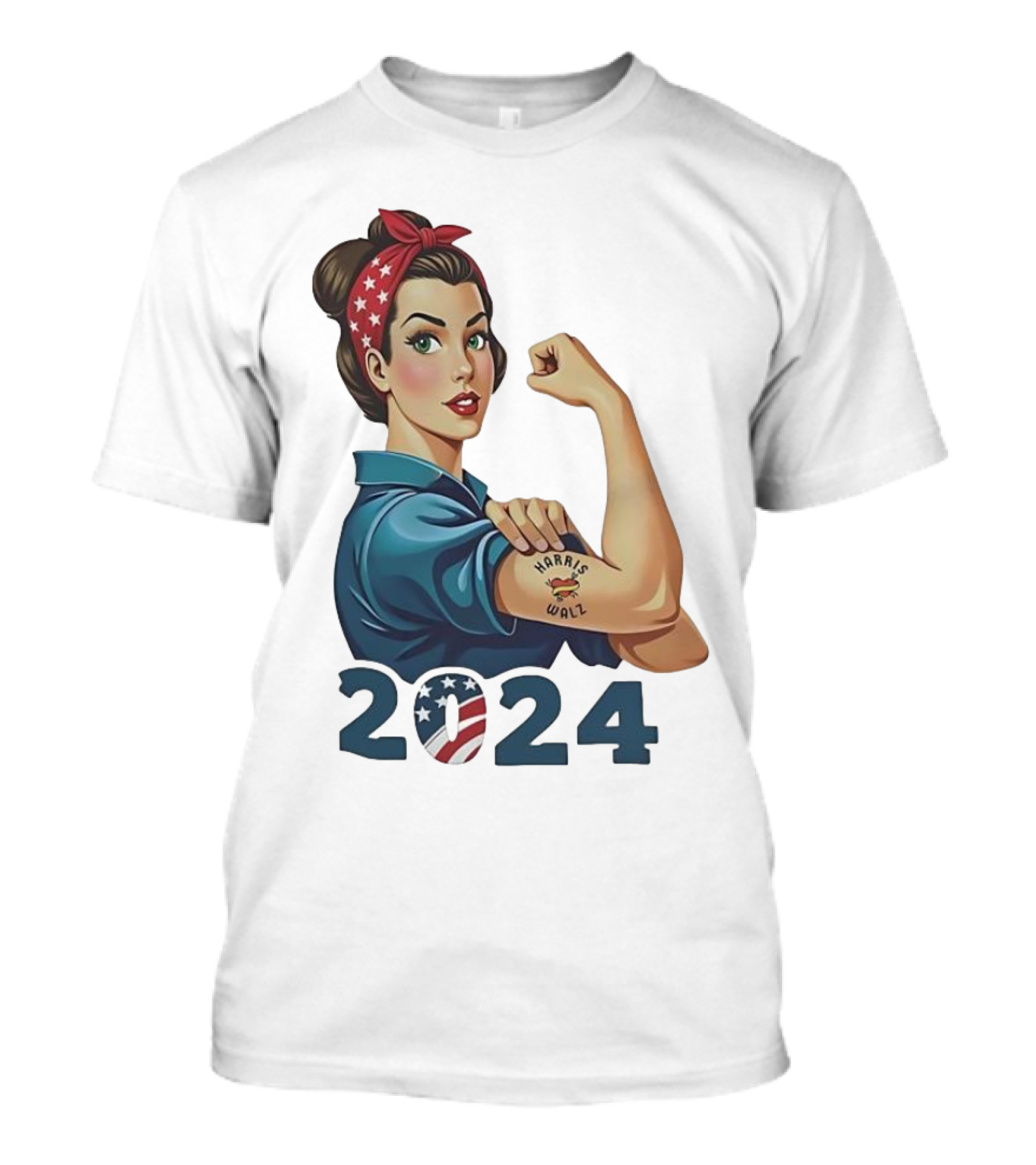 Harris Walz 2024 Strong Women America Flag Rosie The Riveter T-Shirt