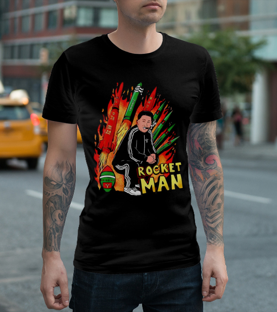 Penkmatters Rocket Man Kim Jong Un Parody with Red and Green Missiles T-Shirt