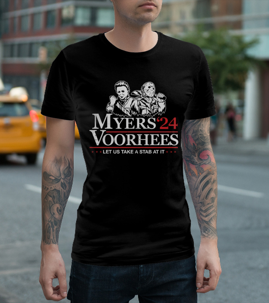 Myers Voorhees 2024 Let Us Take a Stab at It T-Shirt