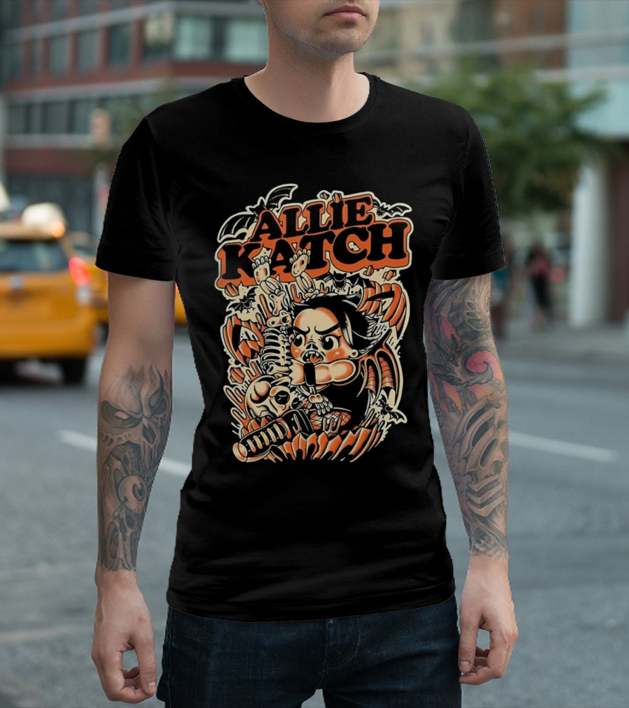 Allie Katch Halloween Horror Theme with Bats and Skeleton T-Shirt