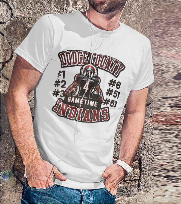 Dodge County Gametime Indians Football Player Numbers 1 2 3 4 6 51 53 T-Shirt