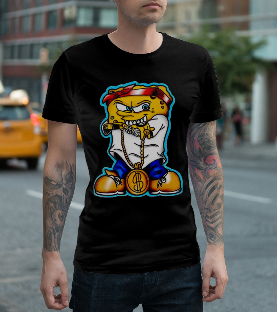 Legendary Gangster SpongeBob SquarePants with Bandana and Dollar Chain T-Shirt