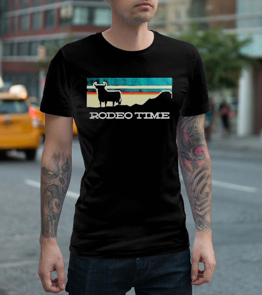 Rodeo Time Buffalo Silhouette Striped Sunset T-Shirt