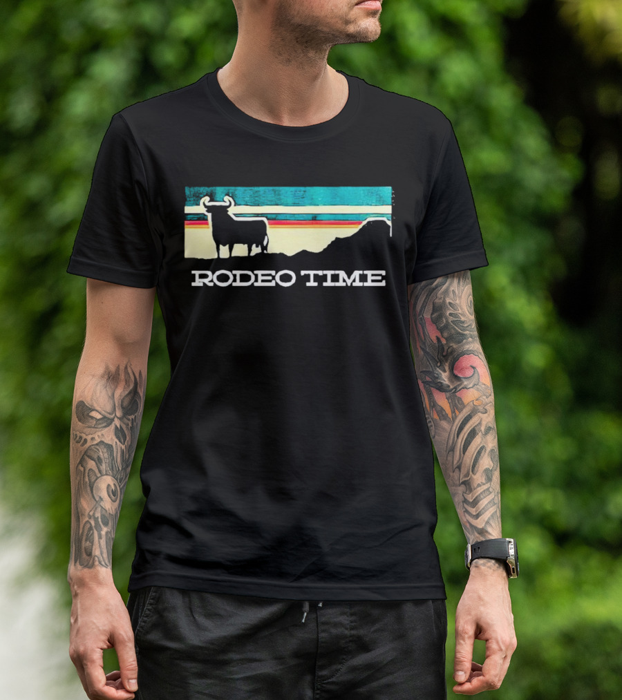 Rodeo Time Buffalo Silhouette Striped Sunset T-Shirt
