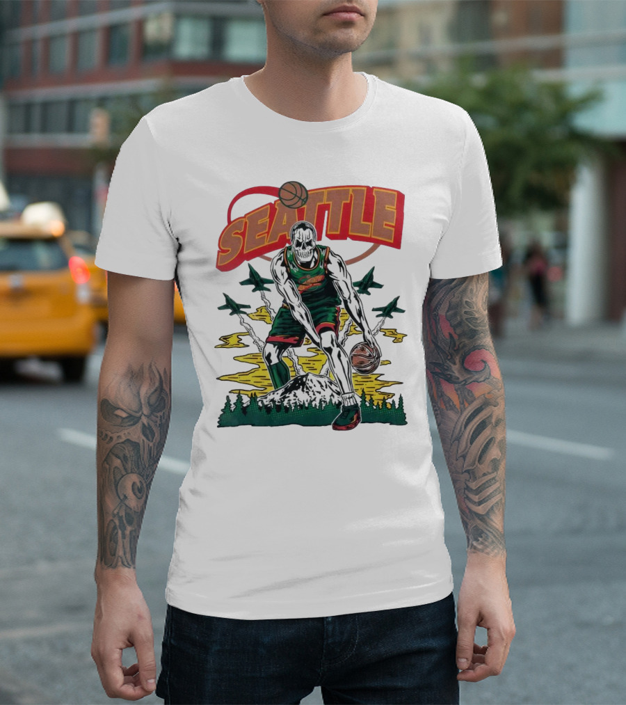 Seattle SuperSonics Skeleton Basketball Crossover T-Shirt