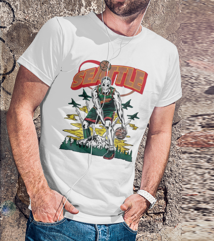 Seattle SuperSonics Skeleton Basketball Crossover T-Shirt