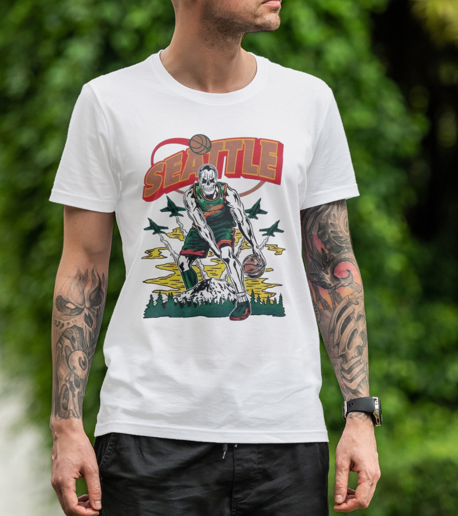 Seattle SuperSonics Skeleton Basketball Crossover T-Shirt