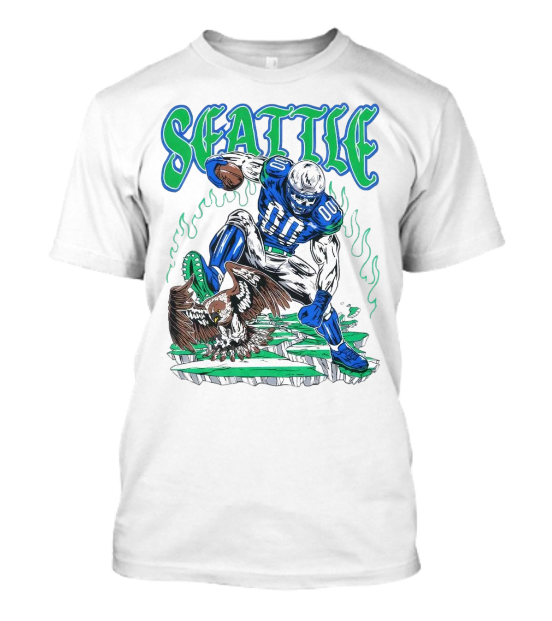 Seattle Seahawks Skeleton Football Player With Eagle T-Shirt