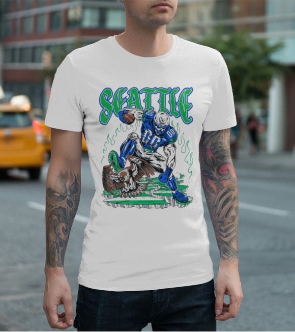 Seattle Seahawks Skeleton Football Player With Eagle T-Shirt