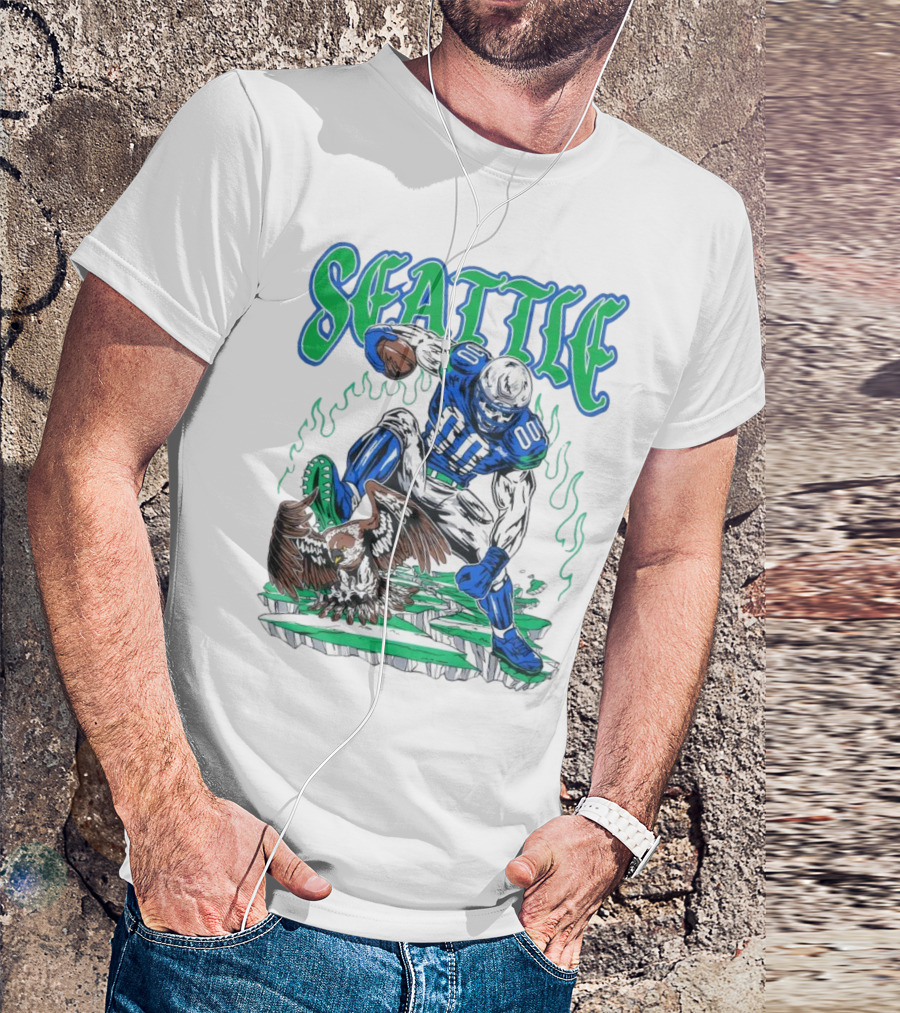 Seattle Seahawks Skeleton Football Player With Eagle T-Shirt