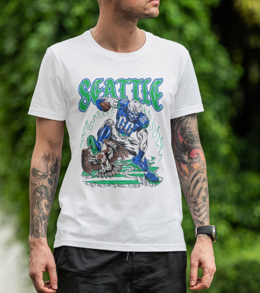 Seattle Seahawks Skeleton Football Player With Eagle T-Shirt