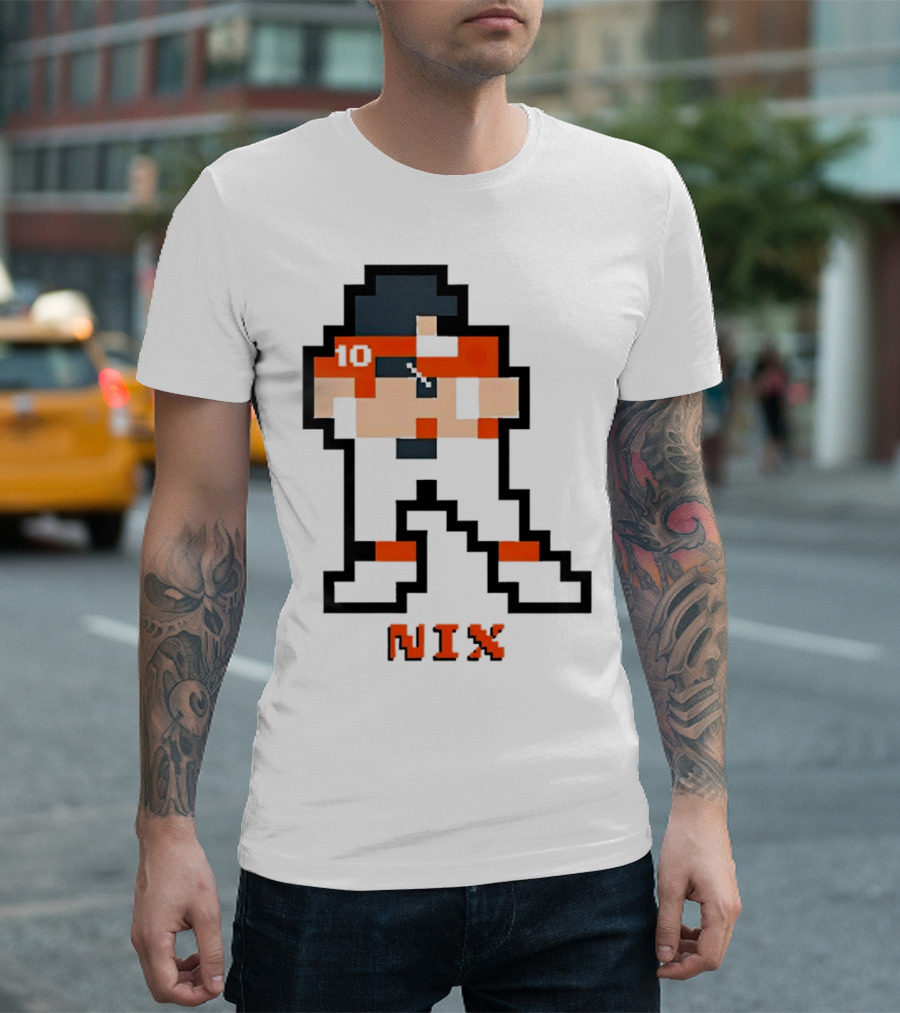 Bo Nix 8-Bit Pixel Art 10 Block Figure T-Shirt