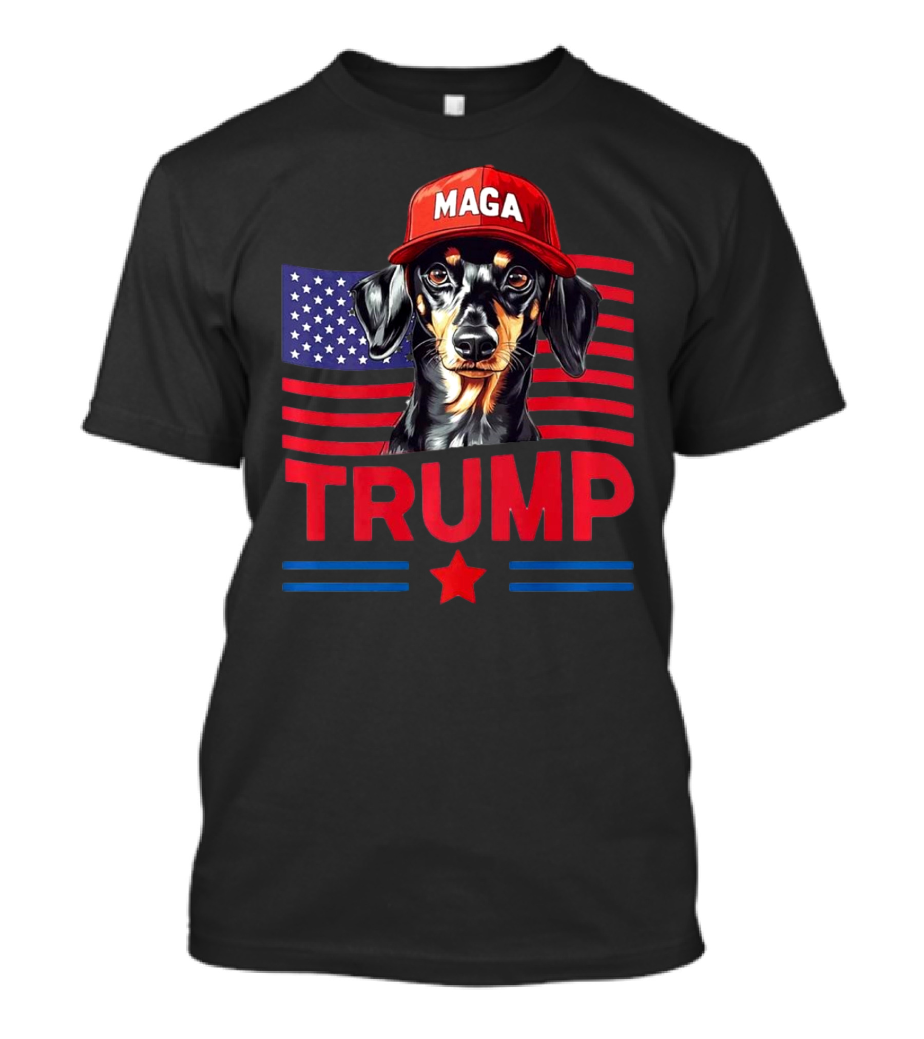 MAGA Hat Dachshund With Trump American Flag T-Shirt
