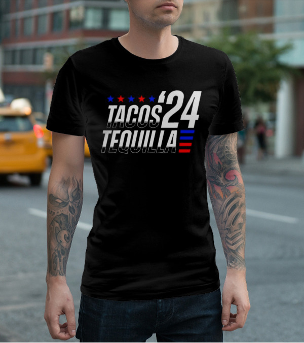 Tacos Tequila 24 Stars Red Blue T-Shirt