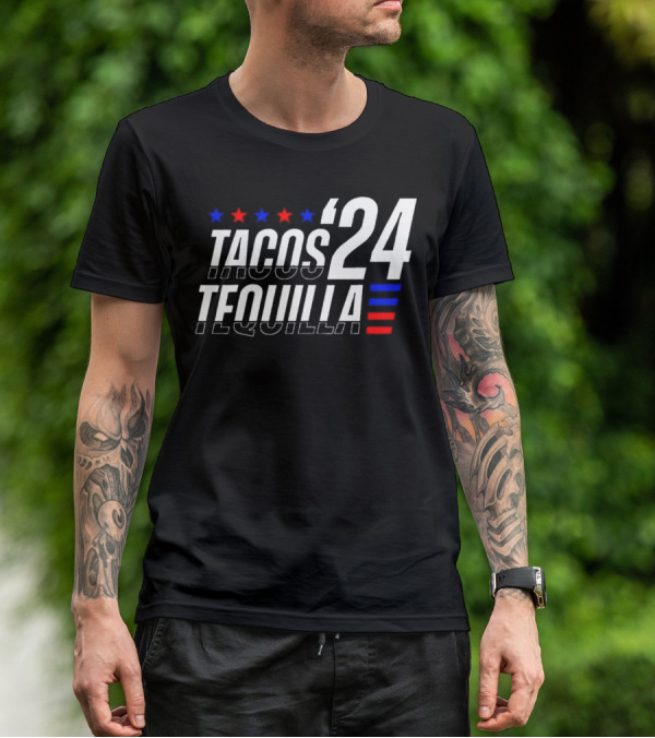 Tacos Tequila 24 Stars Red Blue T-Shirt
