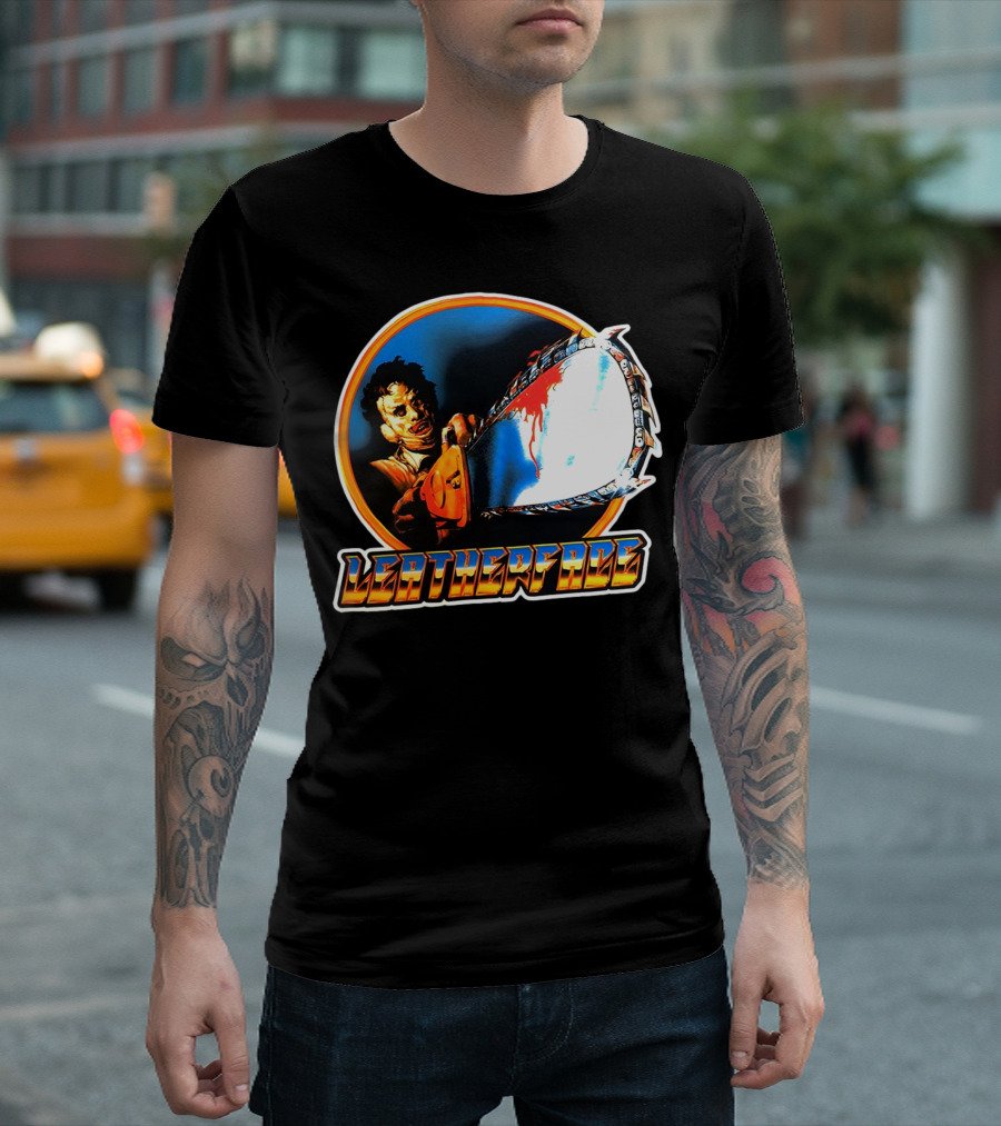 Texas Chainsaw Massacre Leatherface Vintage Horror Chrome Chainsaw T-Shirt