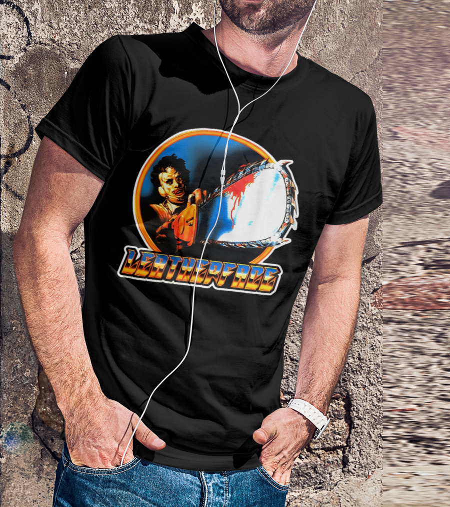 Texas Chainsaw Massacre Leatherface Vintage Horror Chrome Chainsaw T-Shirt