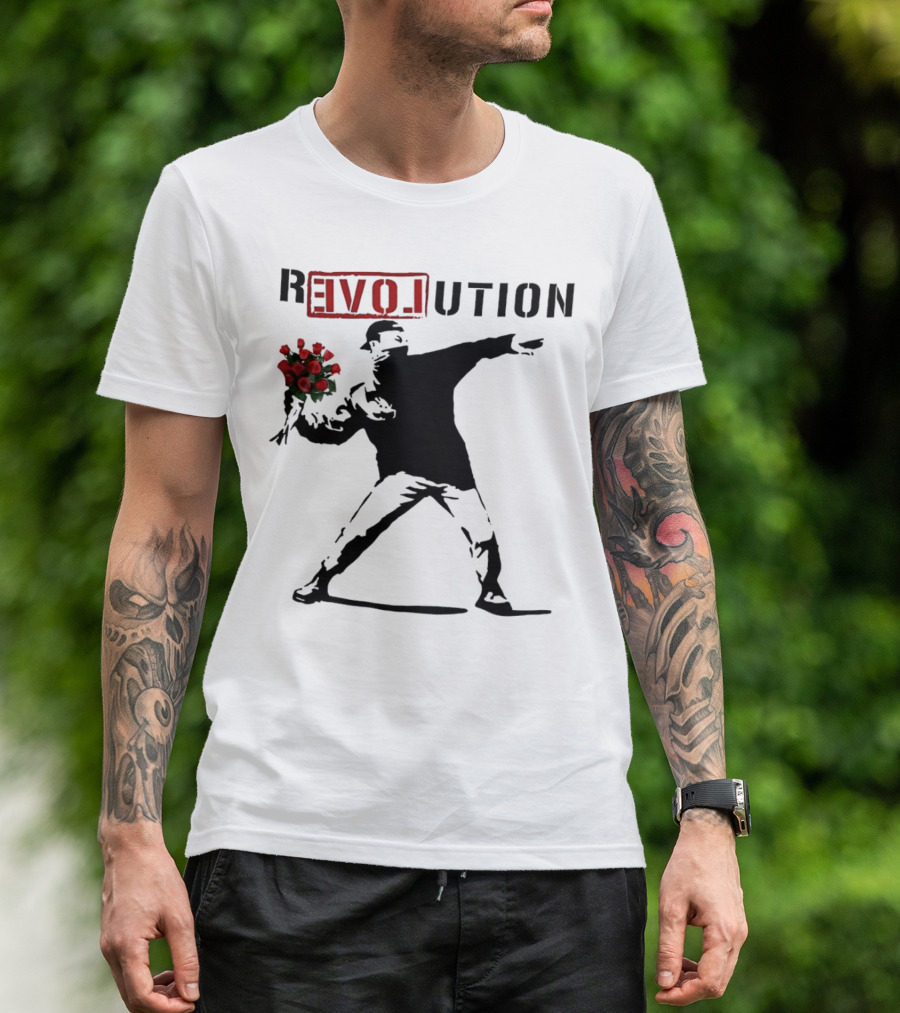 Revolution Rage Flower Thrower Banksy Stencil Roses T-Shirt