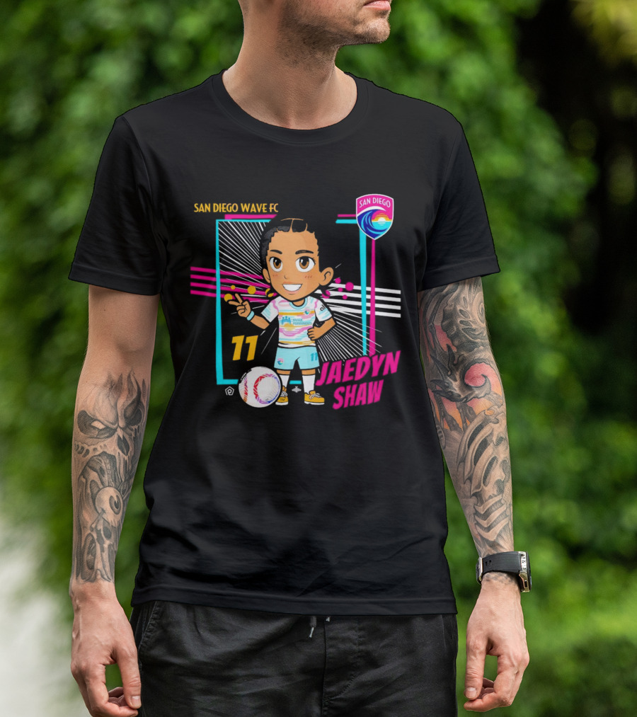 San Diego Wave FC Jaedyn Shaw 11 Chibi Soccer Player With Team Badge T-Shirt