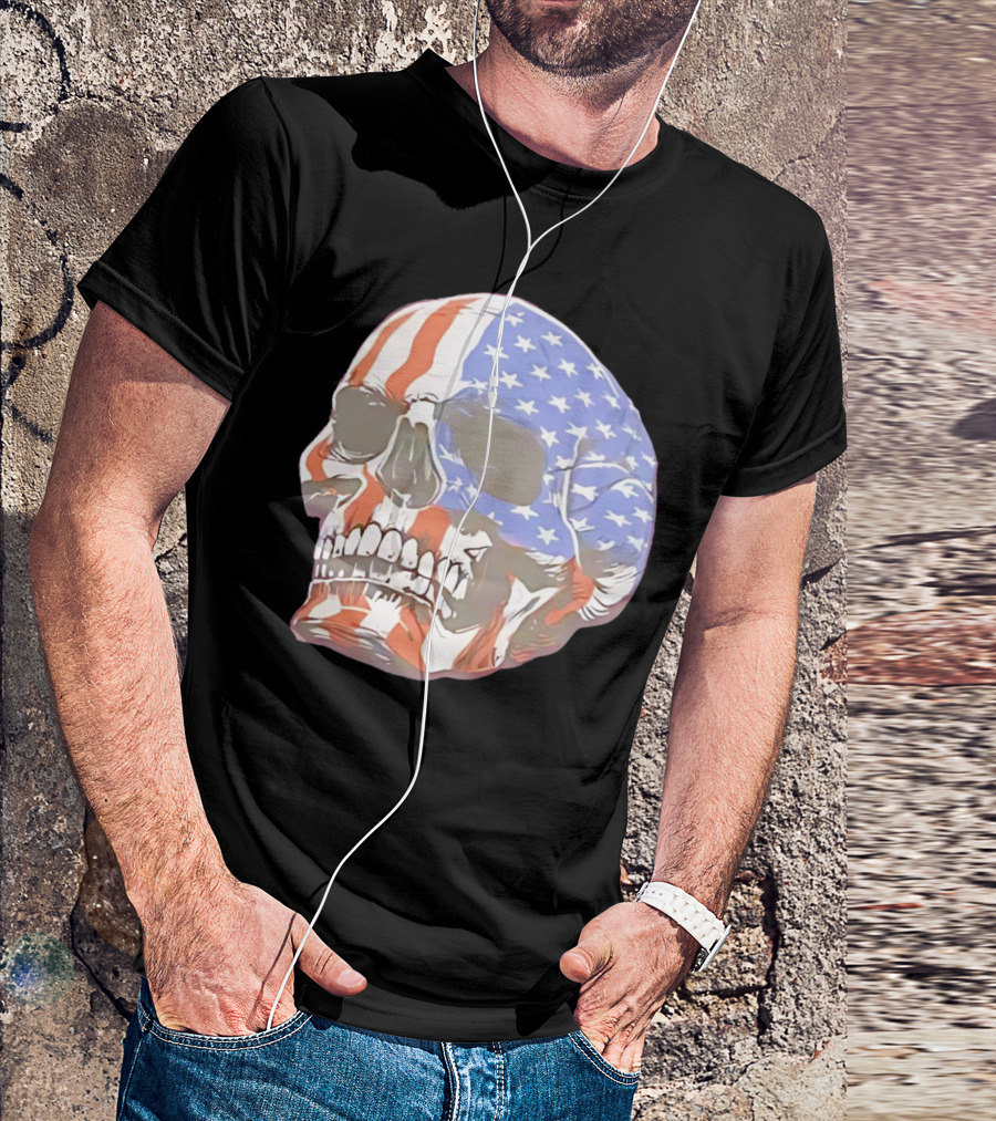 Skull With American Flag T-Shirt