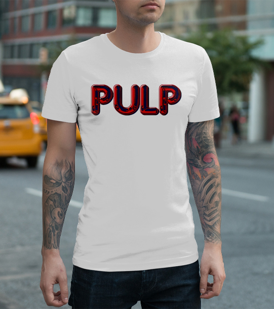 Pulp US Tour Encore Ecru Bold Red Letters T-Shirt