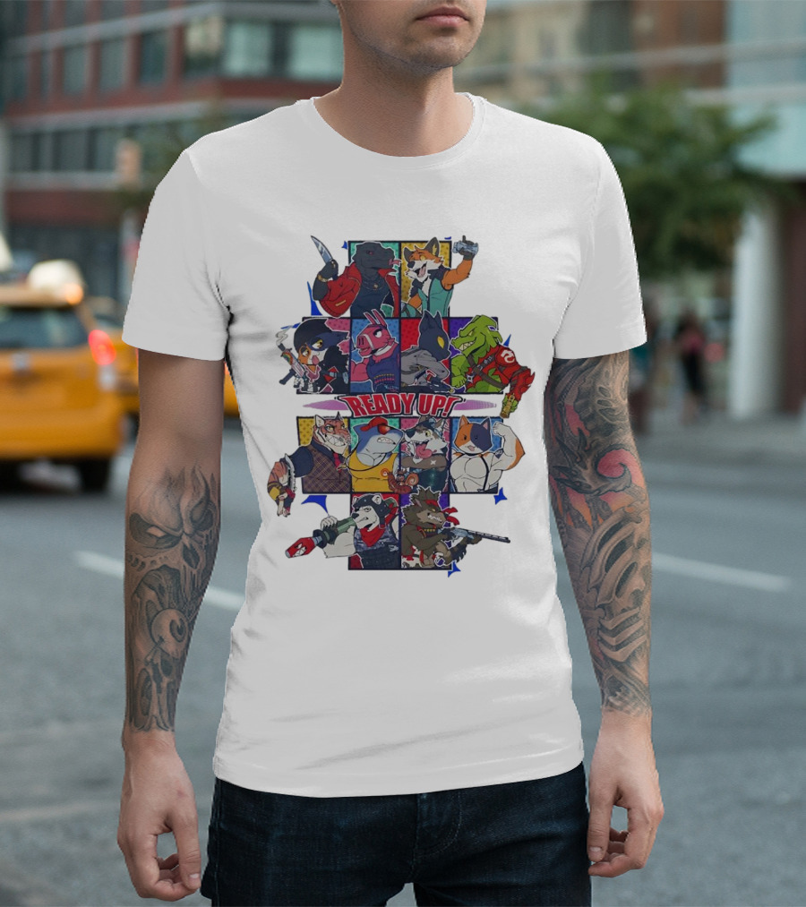 Ready Up Honoring Dragoneer’s Legacy Anthro Characters Grid with Weapons T-Shirt