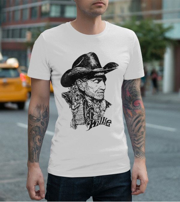 Willie Nelson Cowboy Hat Braid Classic Sketch T-Shirt