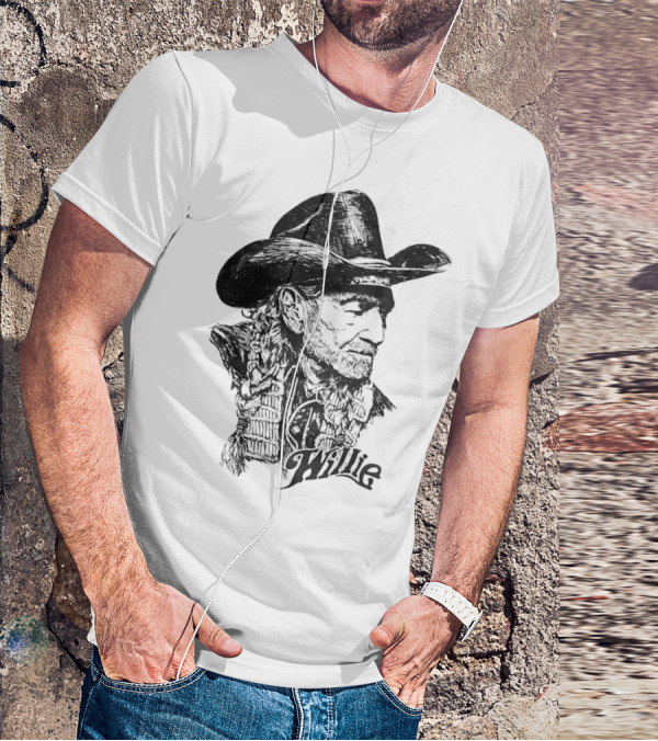 Willie Nelson Cowboy Hat Braid Classic Sketch T-Shirt