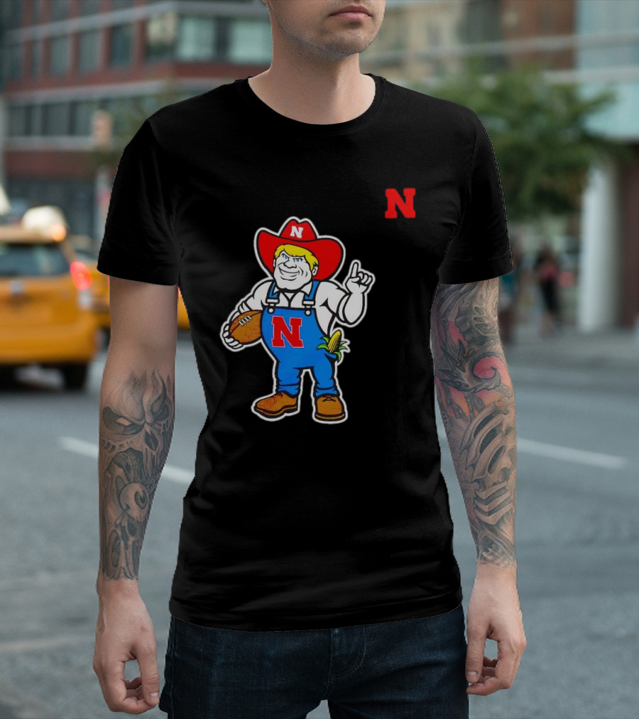 Nebraska Cornhuskers Mascot Holding Football With Corn And N T-Shirt