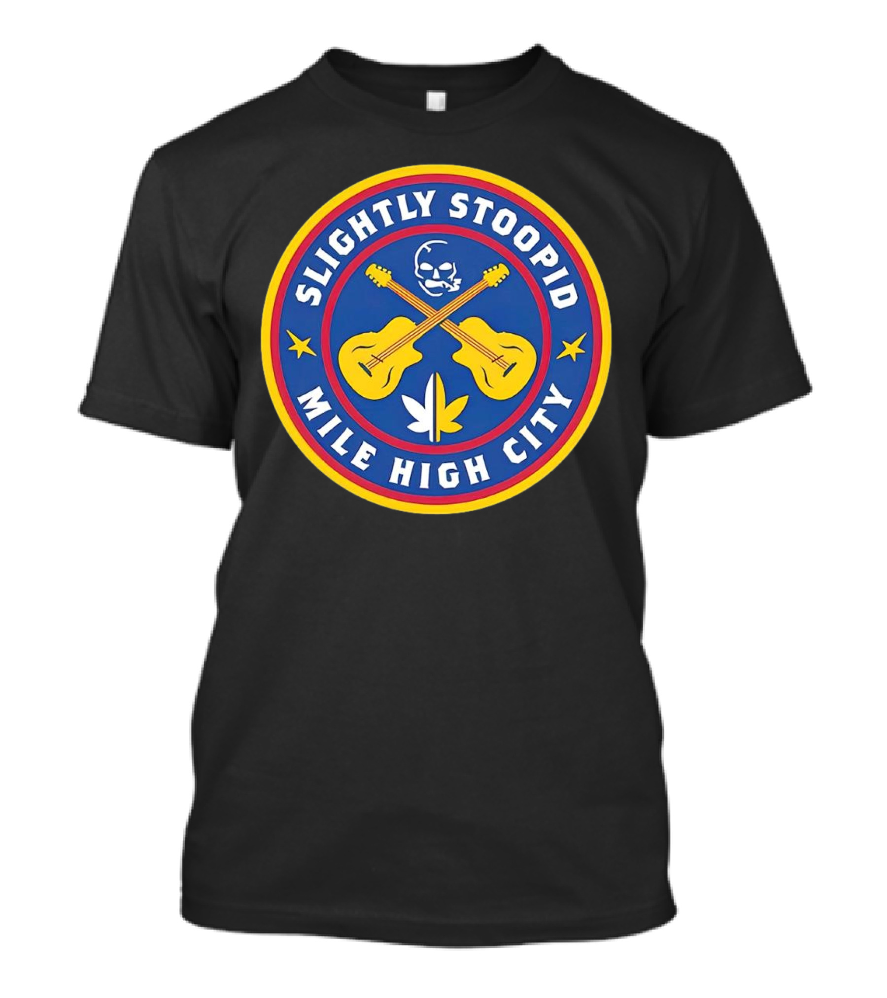 Slightly Stoopid Mile High City Skull Guitars And Leaf Symbol Badge T-Shirt