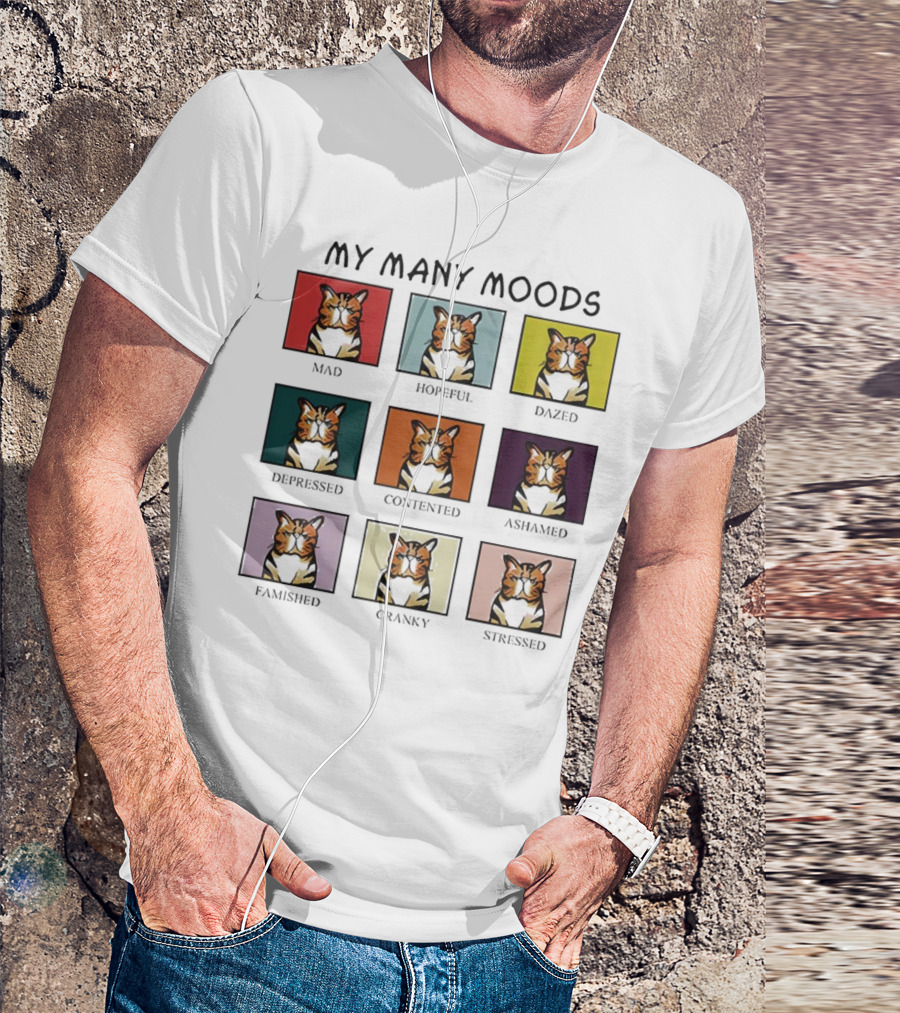 My Many Moods Mad Hopeful Dazed Depressed Contented Ashamed Famished Cranky Stressed T-Shirt